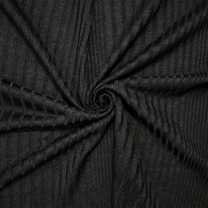 Black Poly Stretch Spandex Multi Rib Knit Fabric