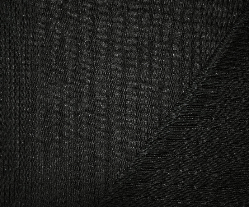 Black Poly Stretch Spandex Multi Rib Knit Fabric