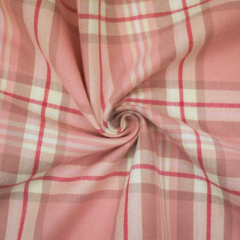 Pink-Yellow-Multi Cotton Famous Maker Plaid Flannelette Twill Woven Fabric