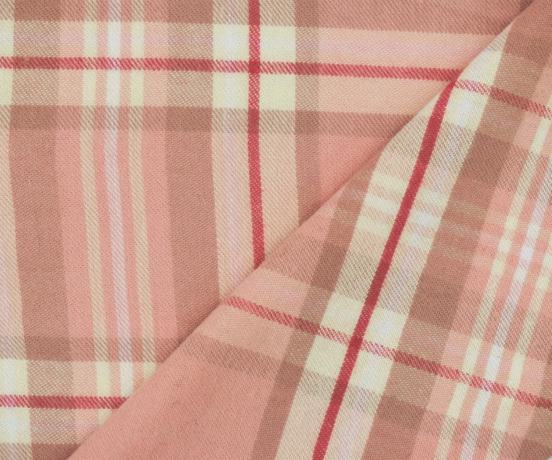 Pink-Yellow-Multi Cotton Famous Maker Plaid Flannelette Twill Woven Fabric