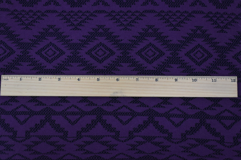 Purple-Black Aztec Pattern Cotton Poly Stretch Jacquard Double Knit Fabric