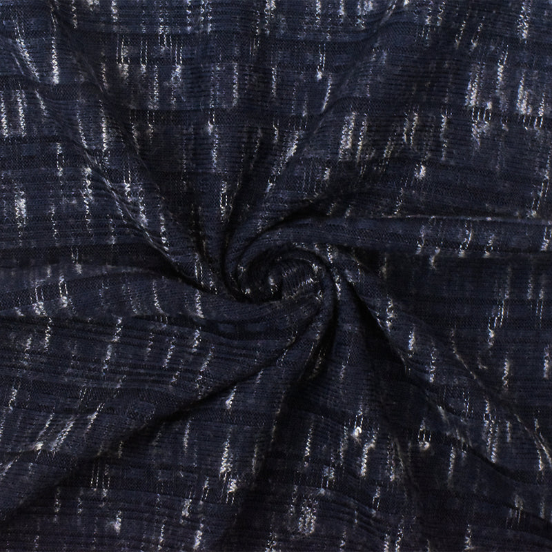 Night Navy-White Slub Stretch Multi Rib Knit Fabric