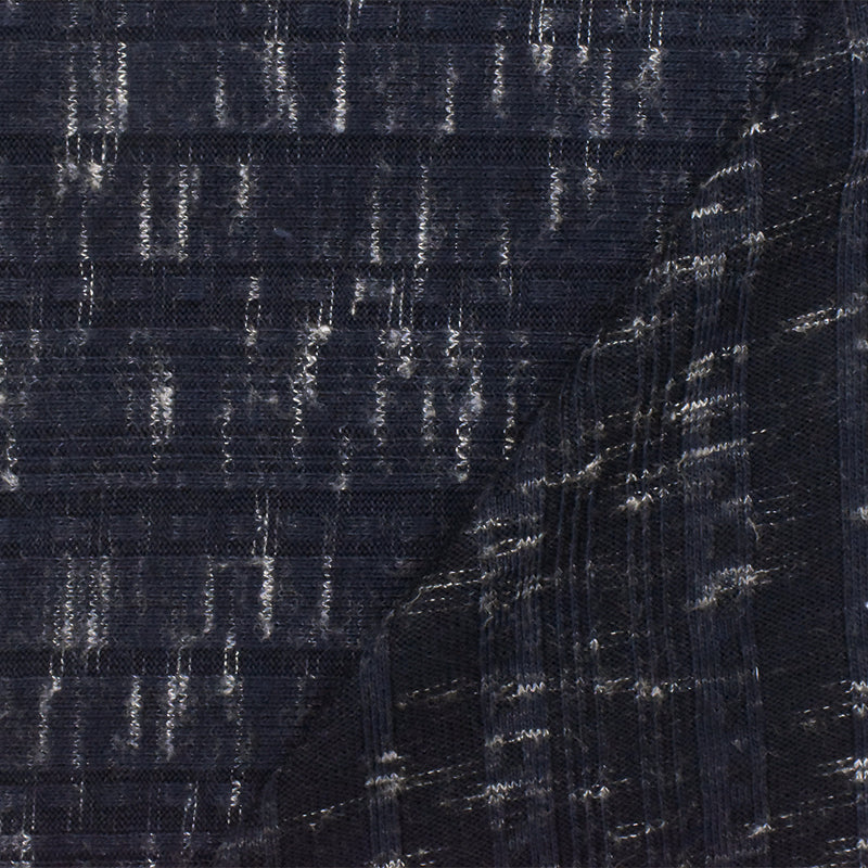 Night Navy-White Slub Stretch Multi Rib Knit Fabric