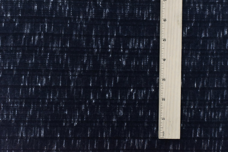 Night Navy-White Slub Stretch Multi Rib Knit Fabric