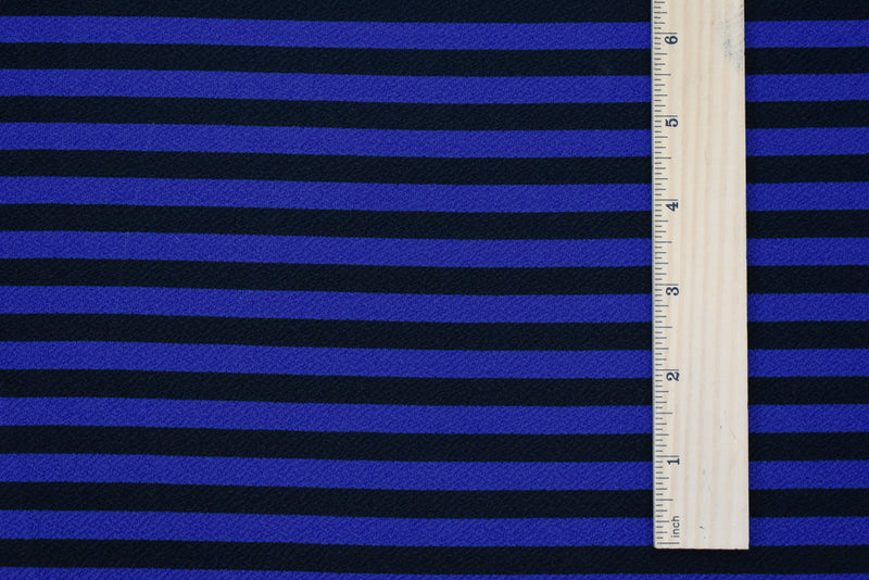 Blue-Black Poly Stretch Spandex Stripe Crepe Double Knit Fabric