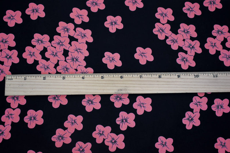 Black-Pink Polyester Floral Printed Challis Woven Fabric