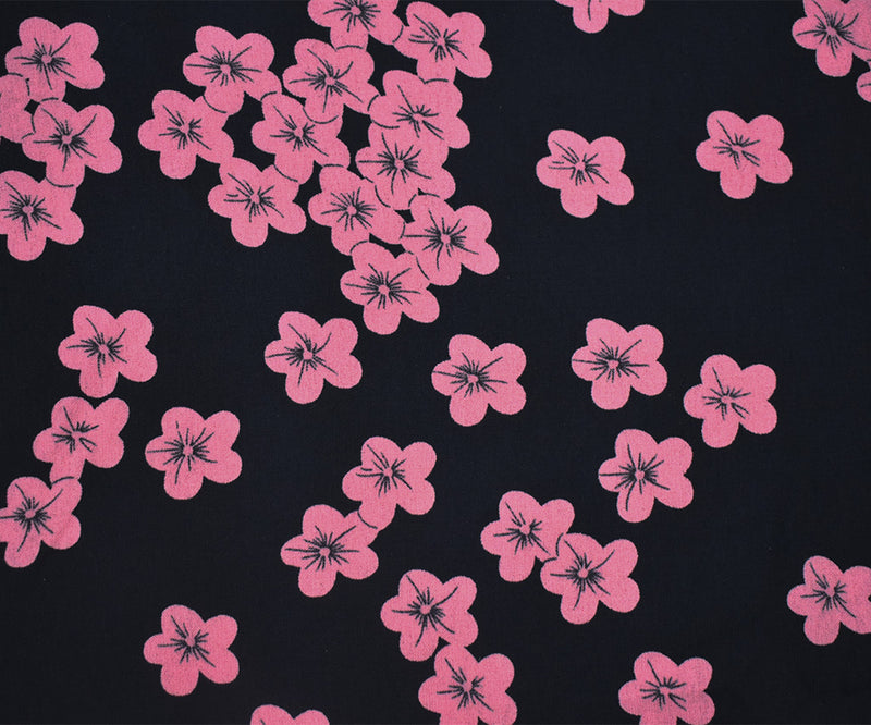 Black-Pink Polyester Floral Printed Challis Woven Fabric