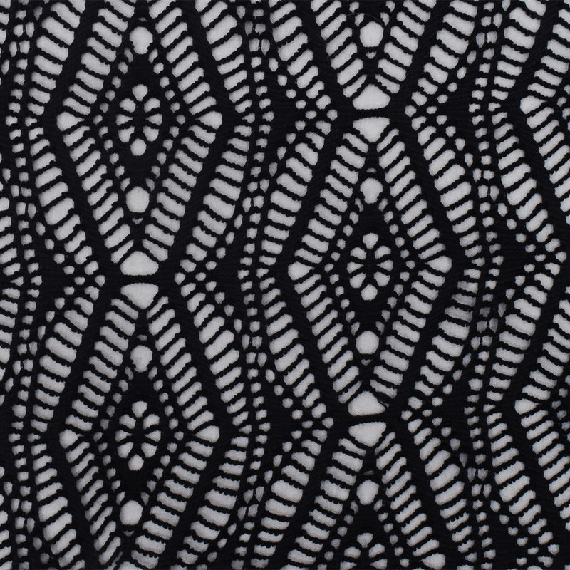 Jet Black Patterned Diamond Stretch Poly Crochet Knit Fabric