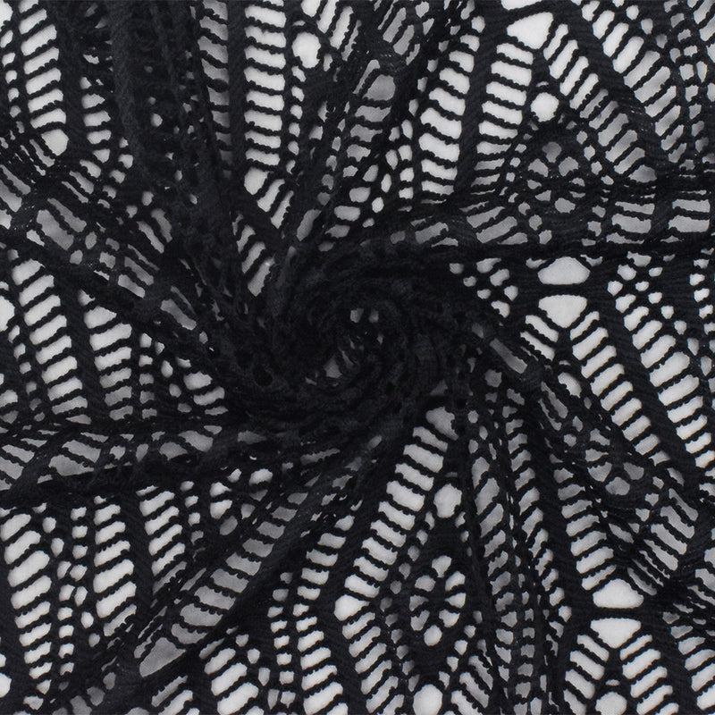 Jet Black Patterned Diamond Stretch Poly Crochet Knit Fabric
