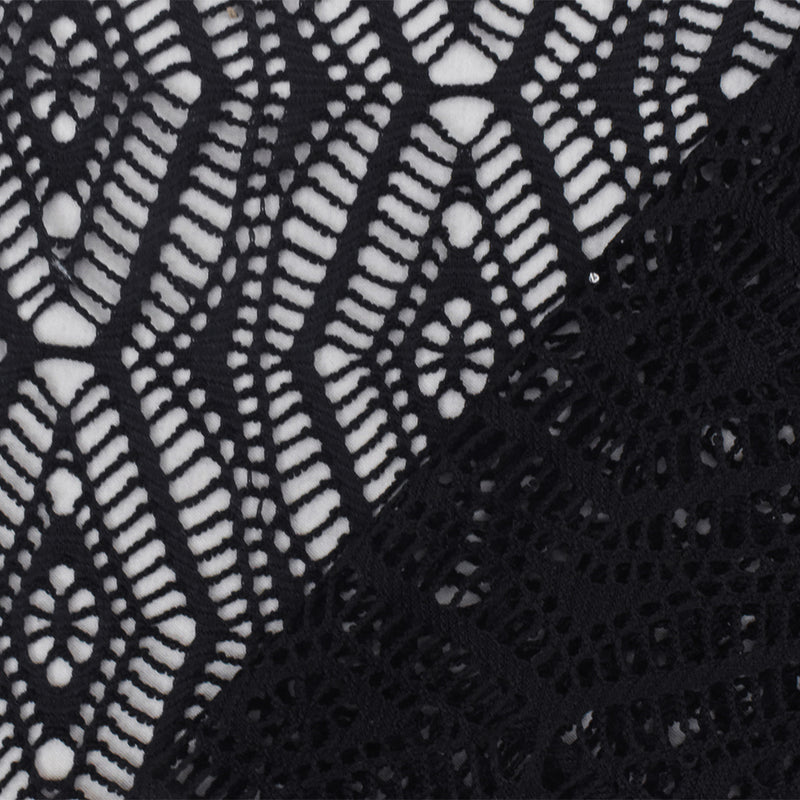 Jet Black Patterned Diamond Stretch Poly Crochet Knit Fabric