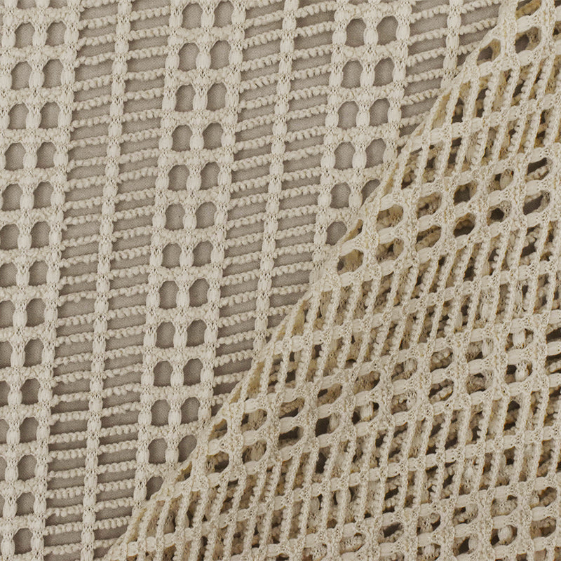 Light Beige Stripe Net-like Stretch Nylon Crochet Knit Fabric