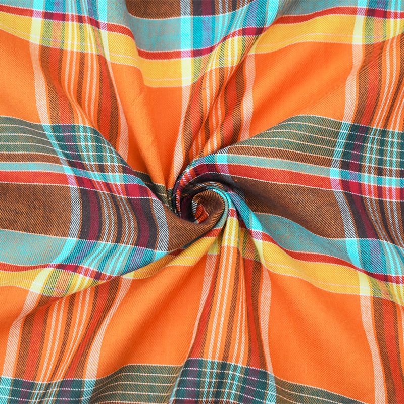 Orange-Multi Cotton Famous Maker Plaid Twill Madras Woven Fabric