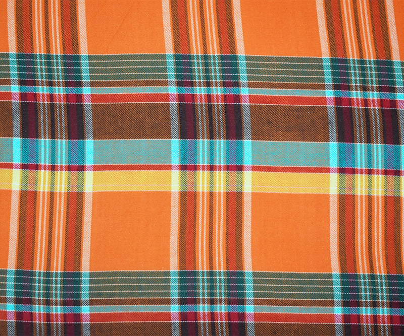 Orange-Multi Cotton Famous Maker Plaid Twill Madras Woven Fabric
