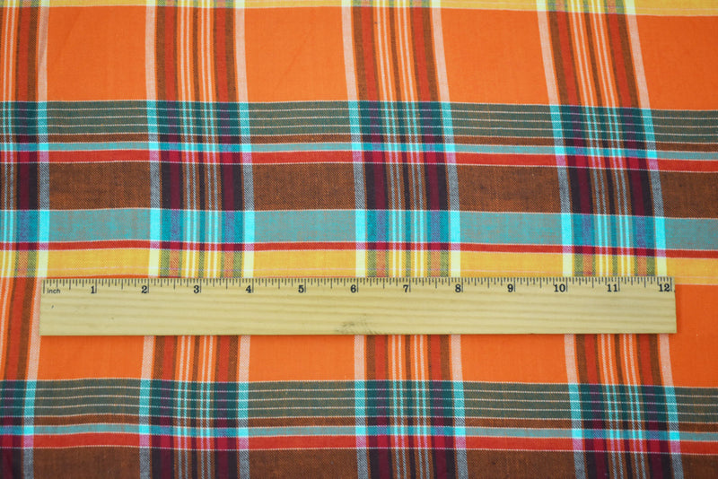 Orange-Multi Cotton Famous Maker Plaid Twill Madras Woven Fabric
