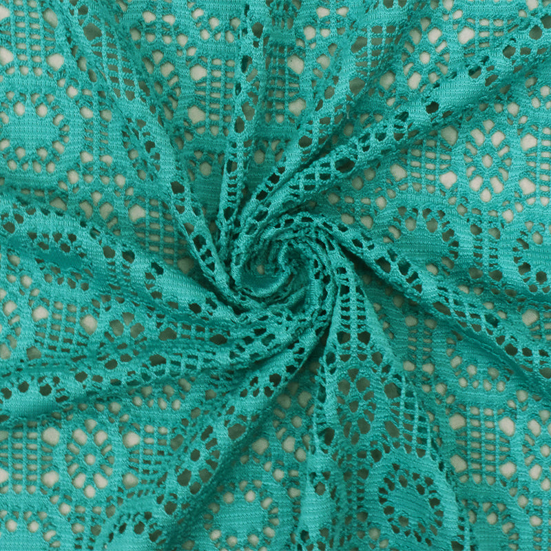 3/4 YD PC-Beach Teal Medallion Stretch Poly Crochet Knit Fabric