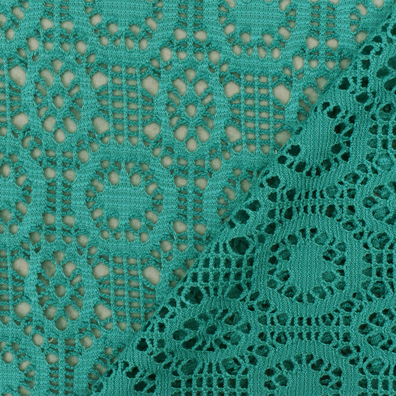 3/4 YD PC-Beach Teal Medallion Stretch Poly Crochet Knit Fabric