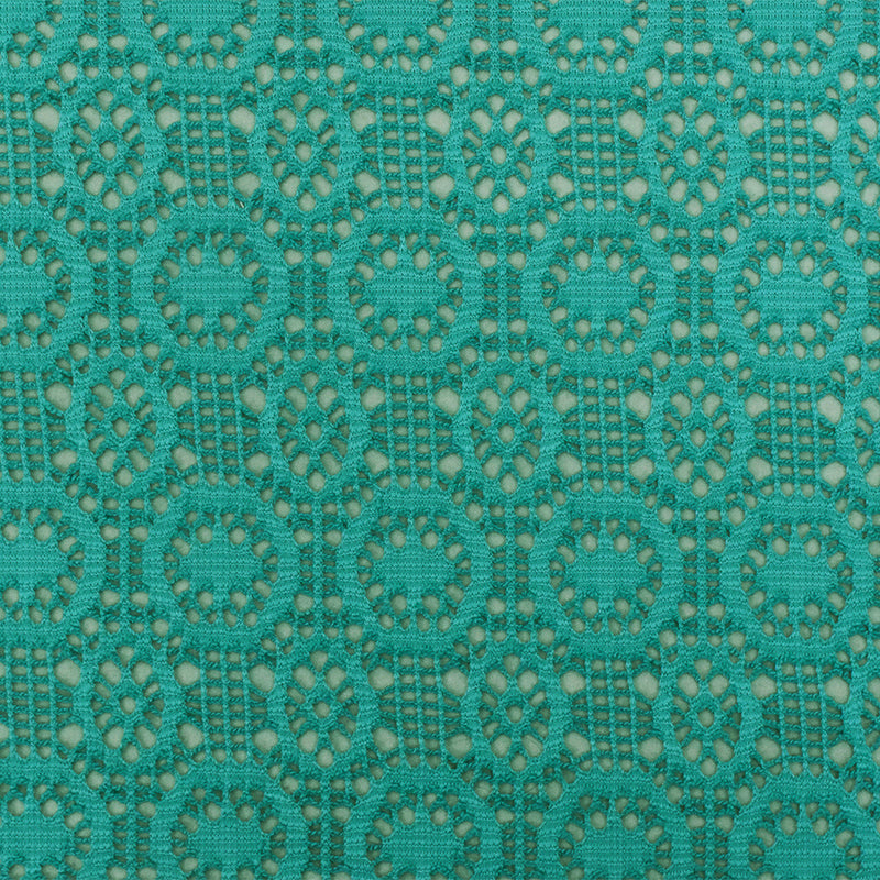 3/4 YD PC-Beach Teal Medallion Stretch Poly Crochet Knit Fabric