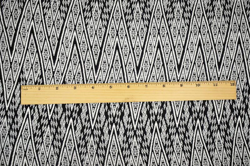 Black-White Rayon Aztec Chevron Printed Challis Woven Fabric