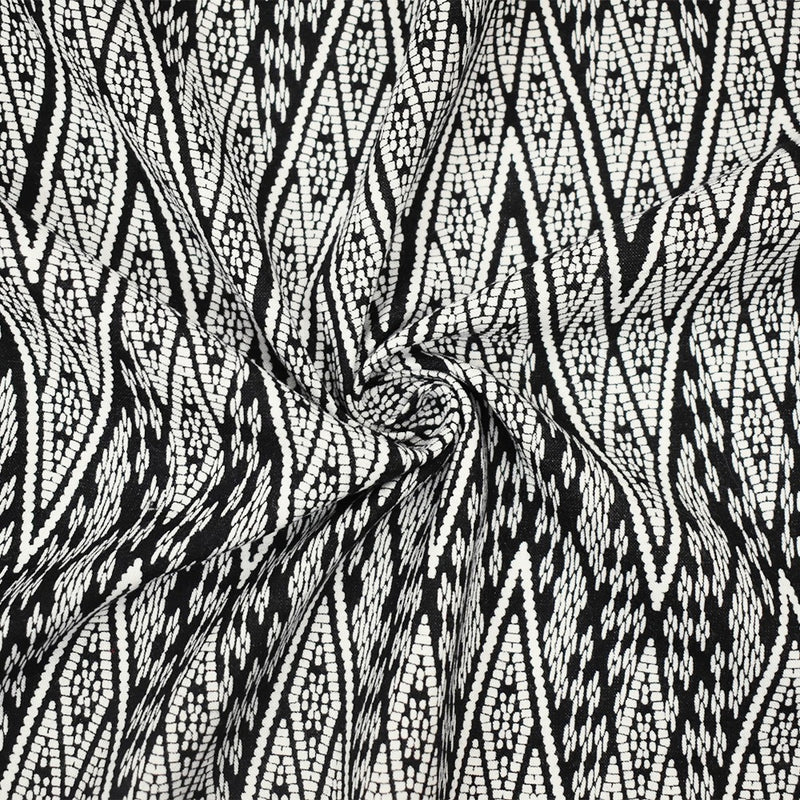 Black-White Rayon Aztec Chevron Printed Challis Woven Fabric