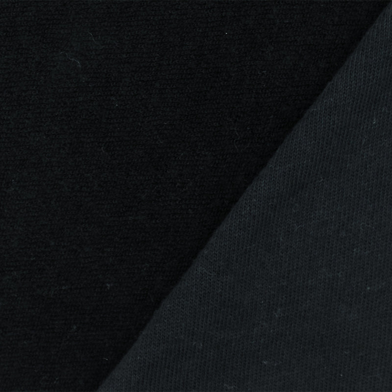 Simple Black Solid Stretch Cotton Loopy Terry Knit Fabric