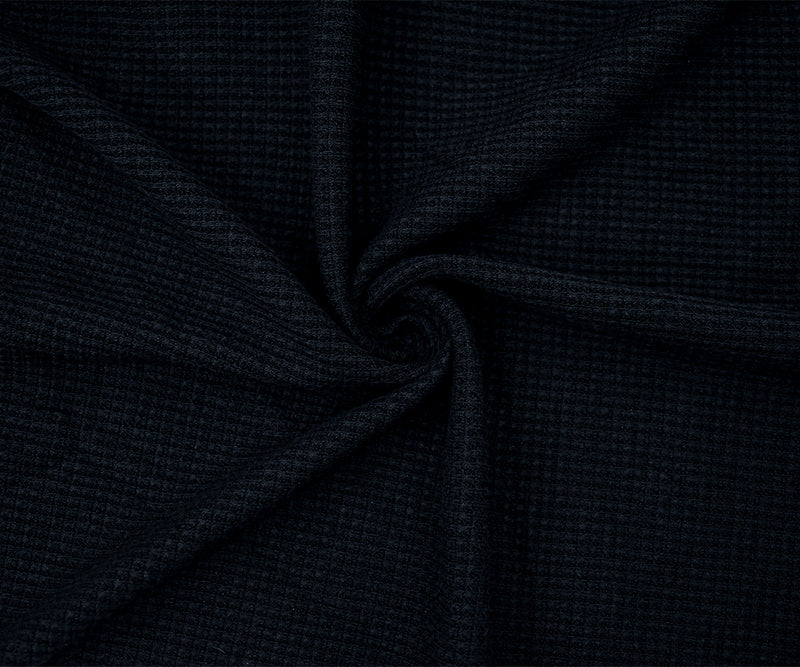 1 1/4 YD PC-Black Cotton Stretch Spandex Texture Thermal Knit Fabric