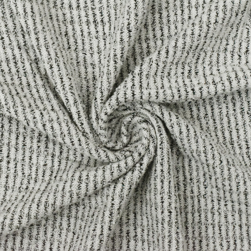 Snow White-Black Textured Stripe Stretch Rib Knit fabric