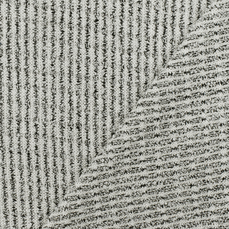 Snow White-Black Textured Stripe Stretch Rib Knit fabric