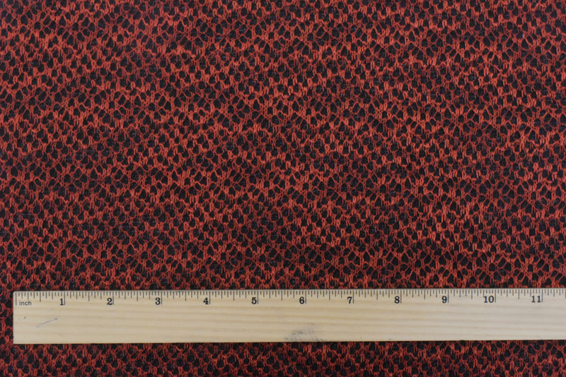 Fire Orange-Black Texture Poly Rayon Double Knit Fabric