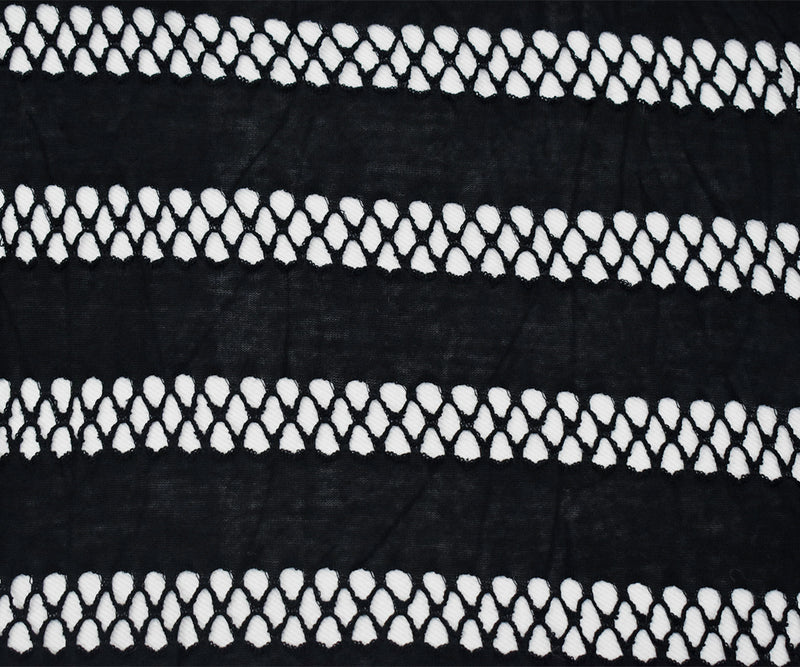 Black Rayon Stretch Spandex Net Stripe Semi-Sheer Knit Fabric
