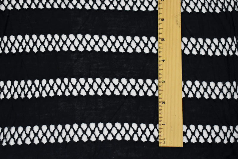 Black Rayon Stretch Spandex Net Stripe Semi-Sheer Knit Fabric