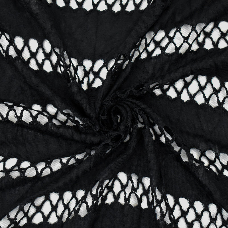 Black Rayon Stretch Spandex Net Stripe Semi-Sheer Knit Fabric