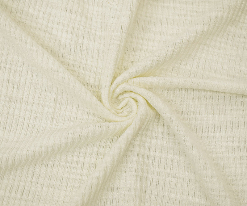 Off-White Poly Stretch Spandex Texture Slub Rib Knit Fabric