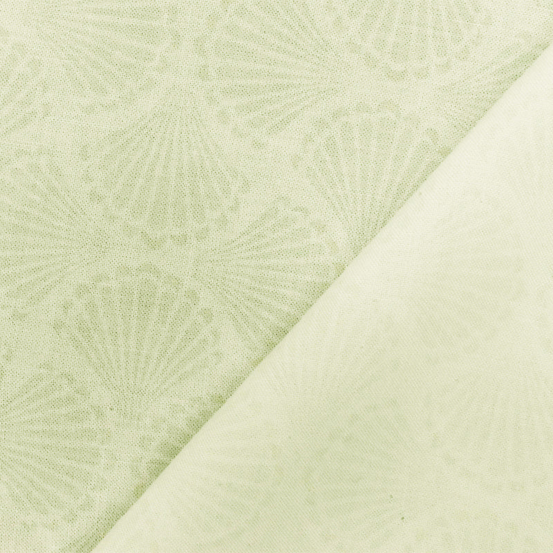 3/8 YD PC-Ivory-Green Shell Printed Rayon Challis Woven Fabric