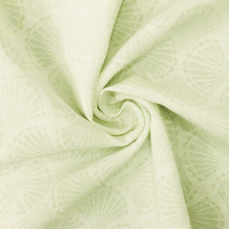 Ivory-Green Shell Printed Rayon Challis Woven Fabric