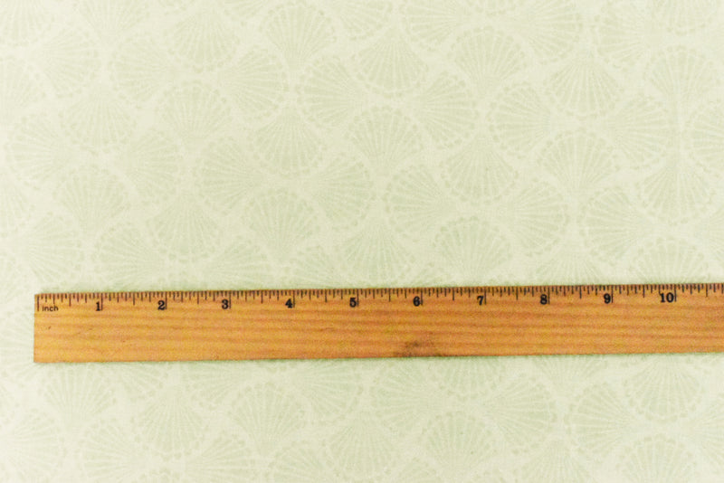 3/8 YD PC-Ivory-Green Shell Printed Rayon Challis Woven Fabric