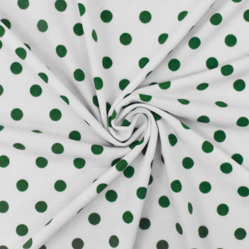 Green-White Dot With Floral Border Print Stretch Poly ITY Knit Fabric