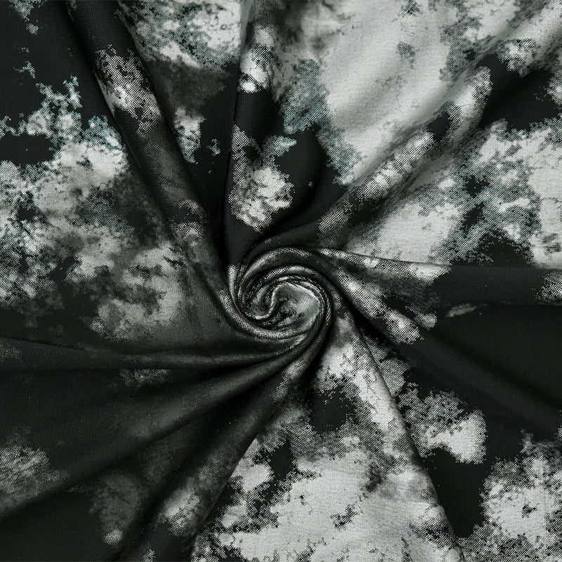 Black-Silver Metallic Poly-Spandex Tie Dye Printed Activewear Knit