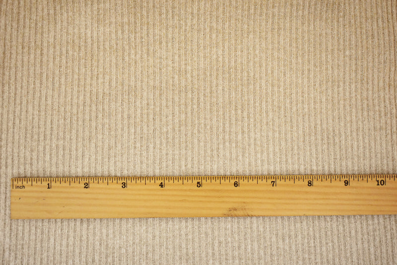 Beige-White Rayon-Cotton Stretch Spandex Brushed Back 2X2 Rib Knit Fabric