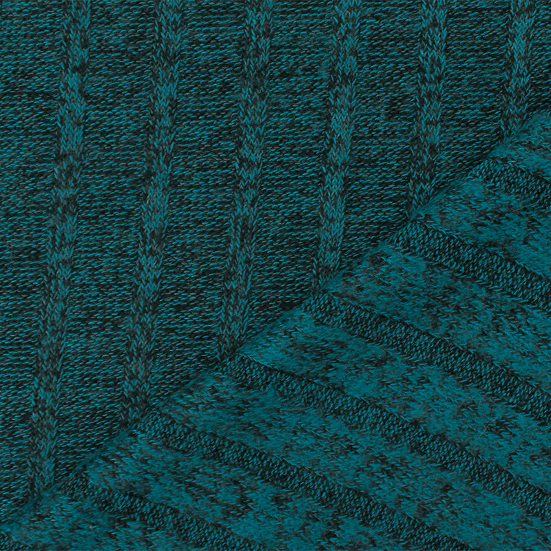 Black-Teal texture Stretch Poly Blend Brushed 7x4 Rib Knit Fabric