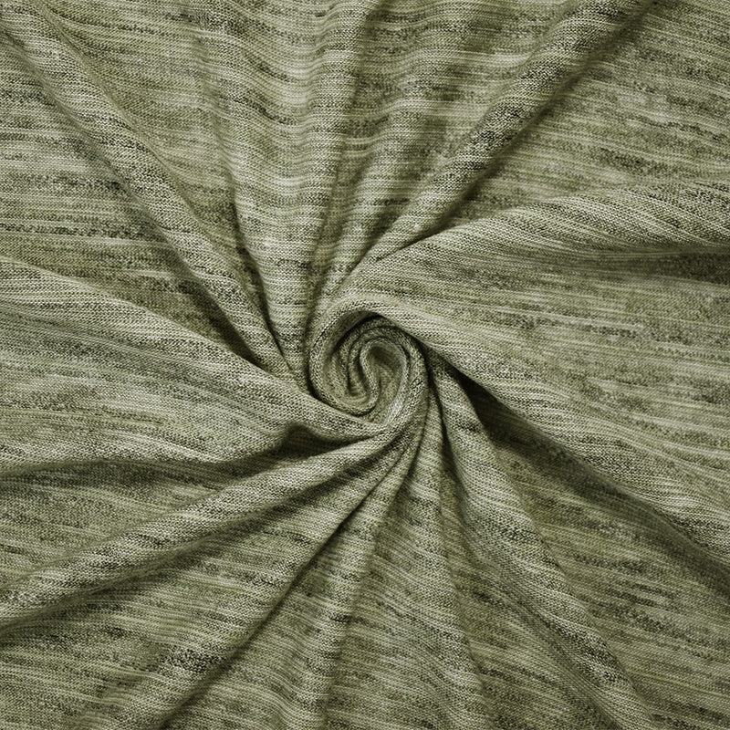 Green-Gray-Ivory Poly Blend Stretch Slub Jersey Knit Fabric