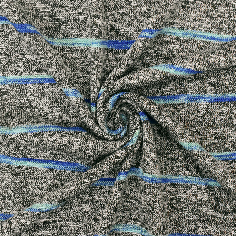 Aqua-Black-Multi Stripe Texture Stretch Jersey Knit Fabric