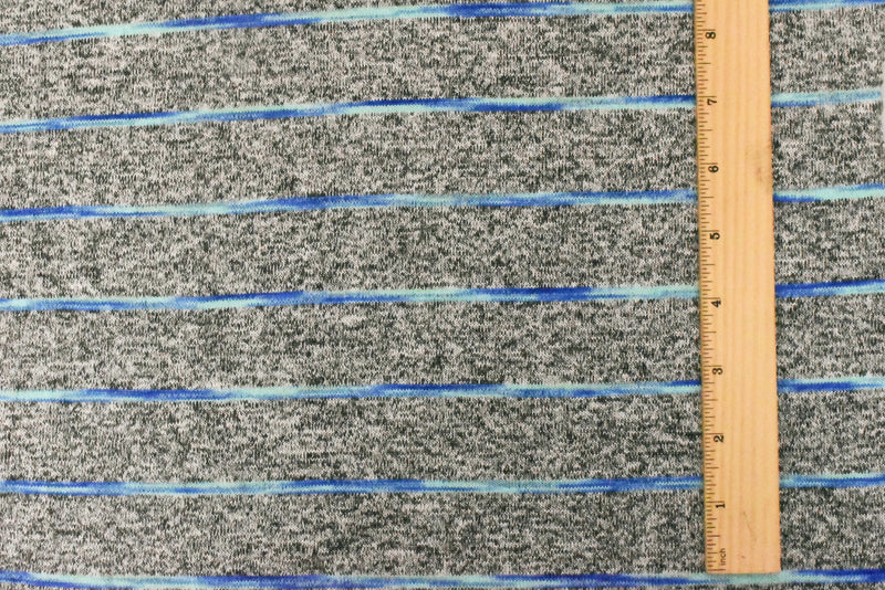 Aqua-Black-Multi Stripe Texture Stretch Jersey Knit Fabric