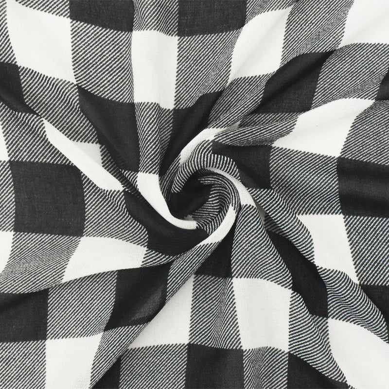 Pure Black-White Check Pattern Printed Poly Chiffon Woven Fabric