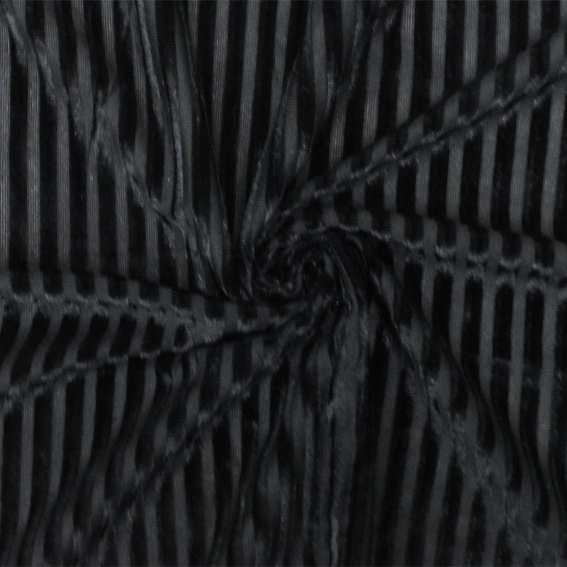 Black Stripe Burnout Stretch Poly Spandex Velvet Knit Fabric
