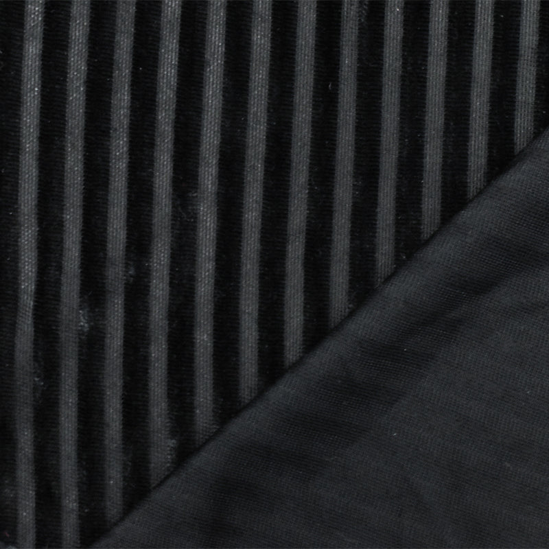 Black Stripe Burnout Stretch Poly Spandex Velvet Knit Fabric