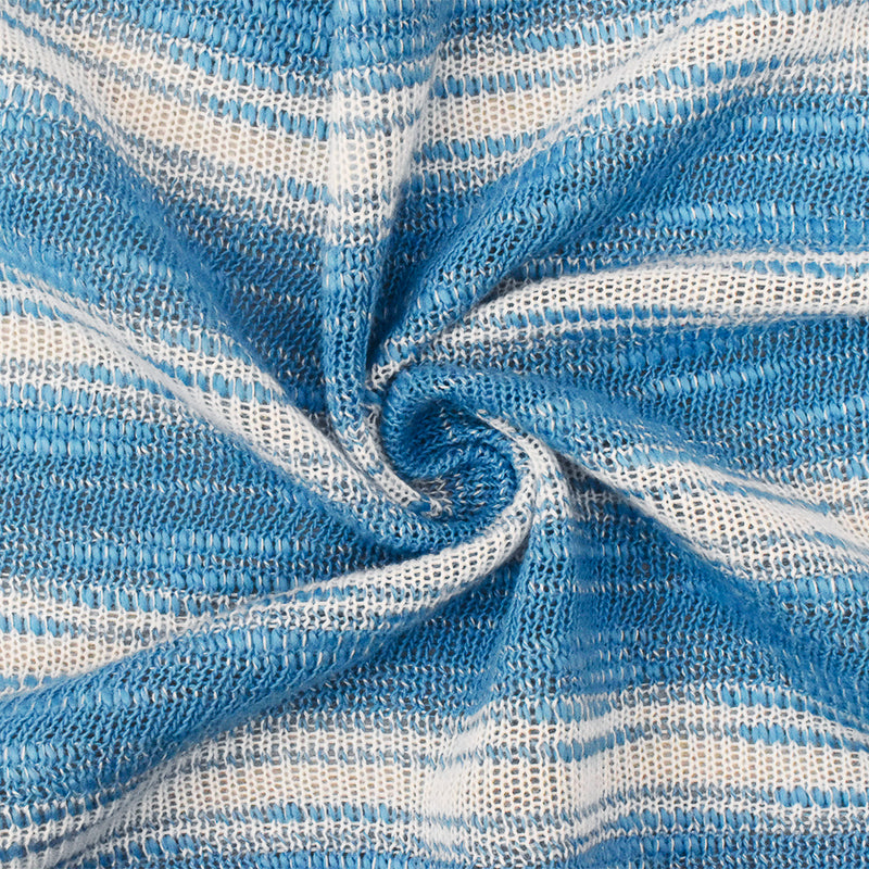 1 5/8 YD PC-Blue-White Slub Striped Poly Cotton Jersey Knit Fabric