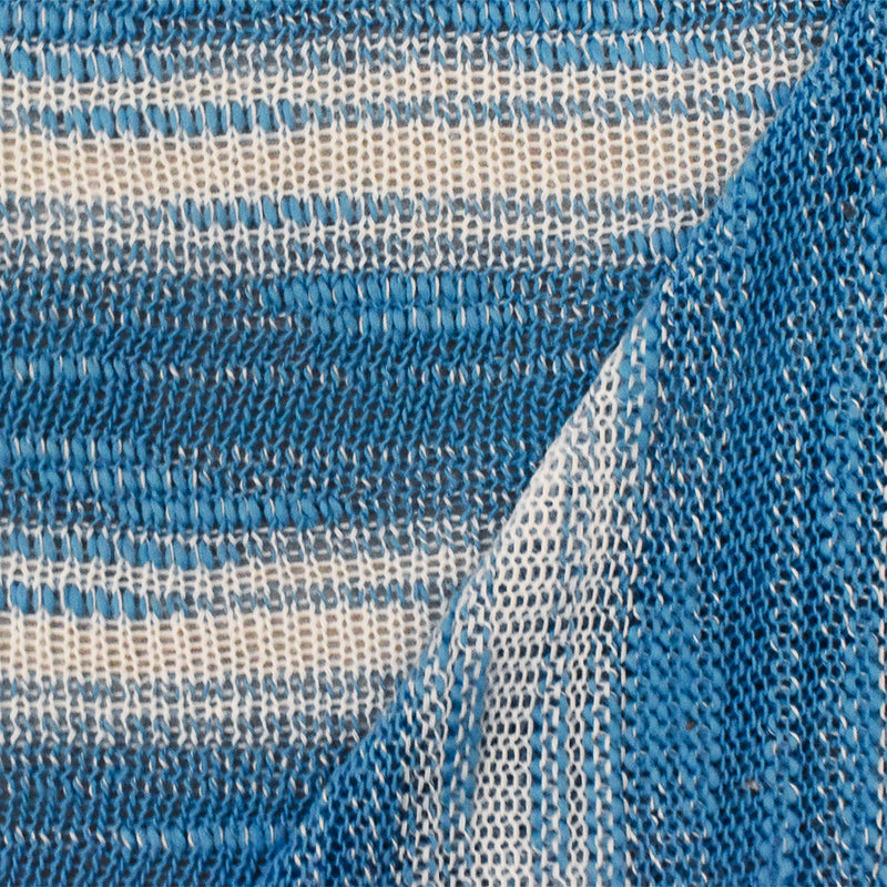 1 5/8 YD PC-Blue-White Slub Striped Poly Cotton Jersey Knit Fabric