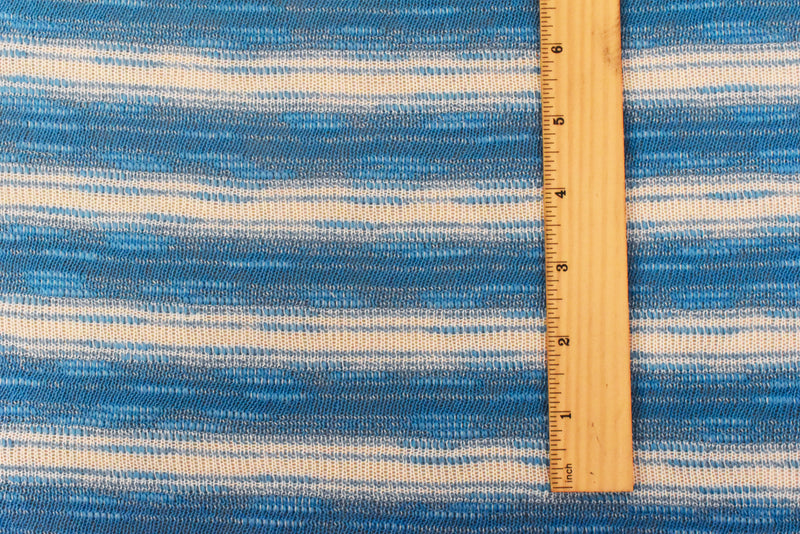 Blue-White Slub Striped Poly Cotton Jersey Knit Fabric