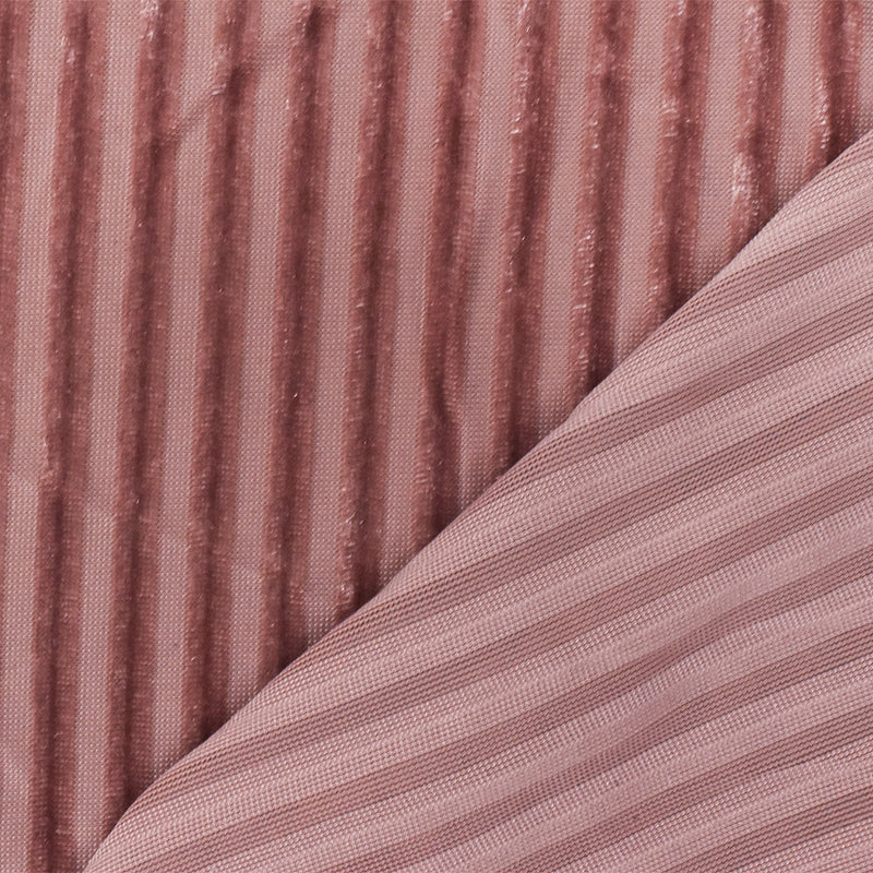 2 YD PC-Pink Stripe Burnout Stretch Poly Spandex Velvet Knit Fabric