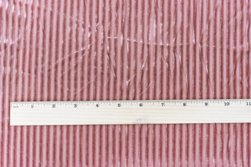 Pink Stripe Burnout Stretch Poly Spandex Velvet Knit Fabric